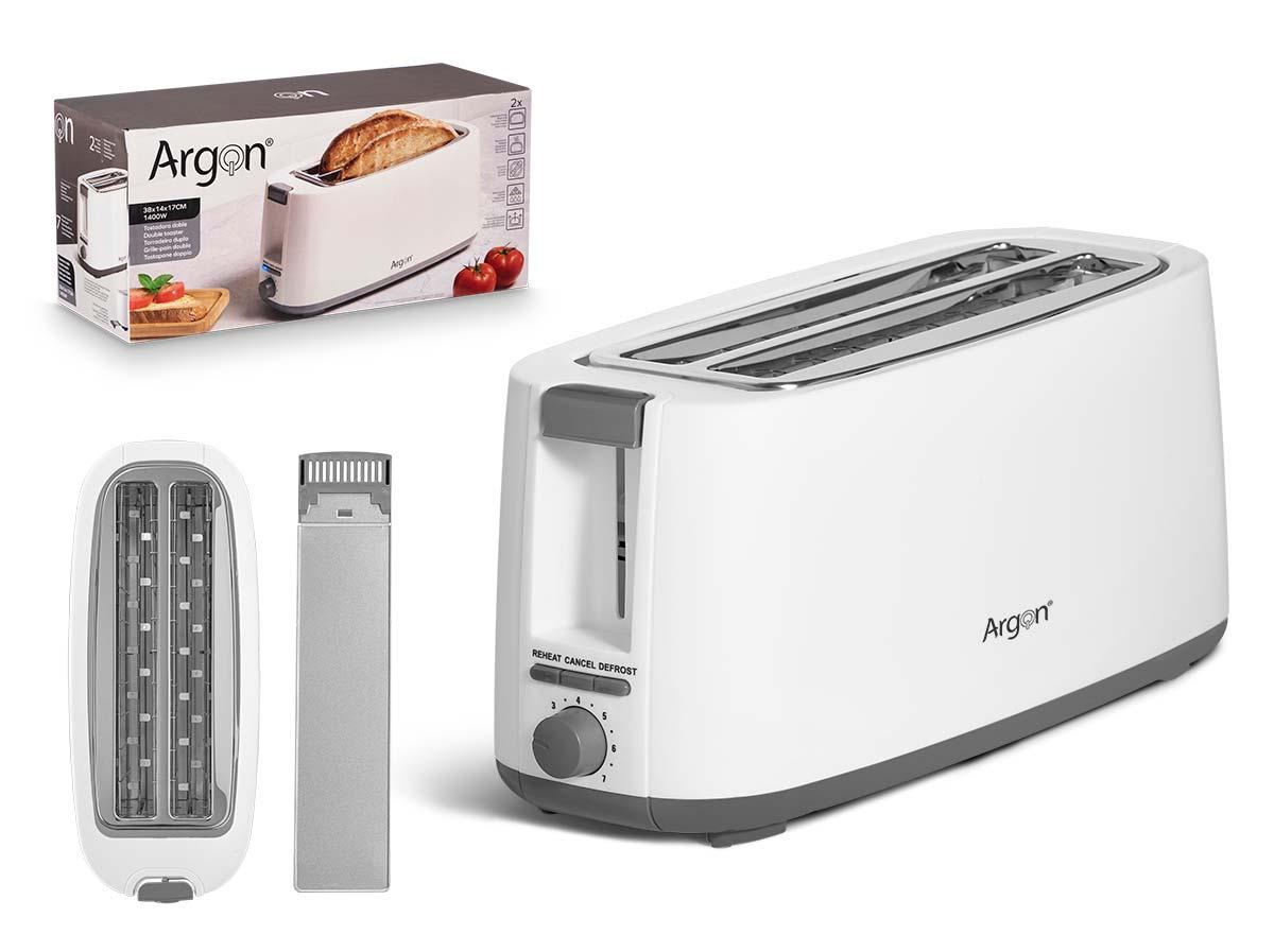 Argon Tostadora Doble Larga Blanco Mate 1400W, 38x17x14 cm (4 Unidades)