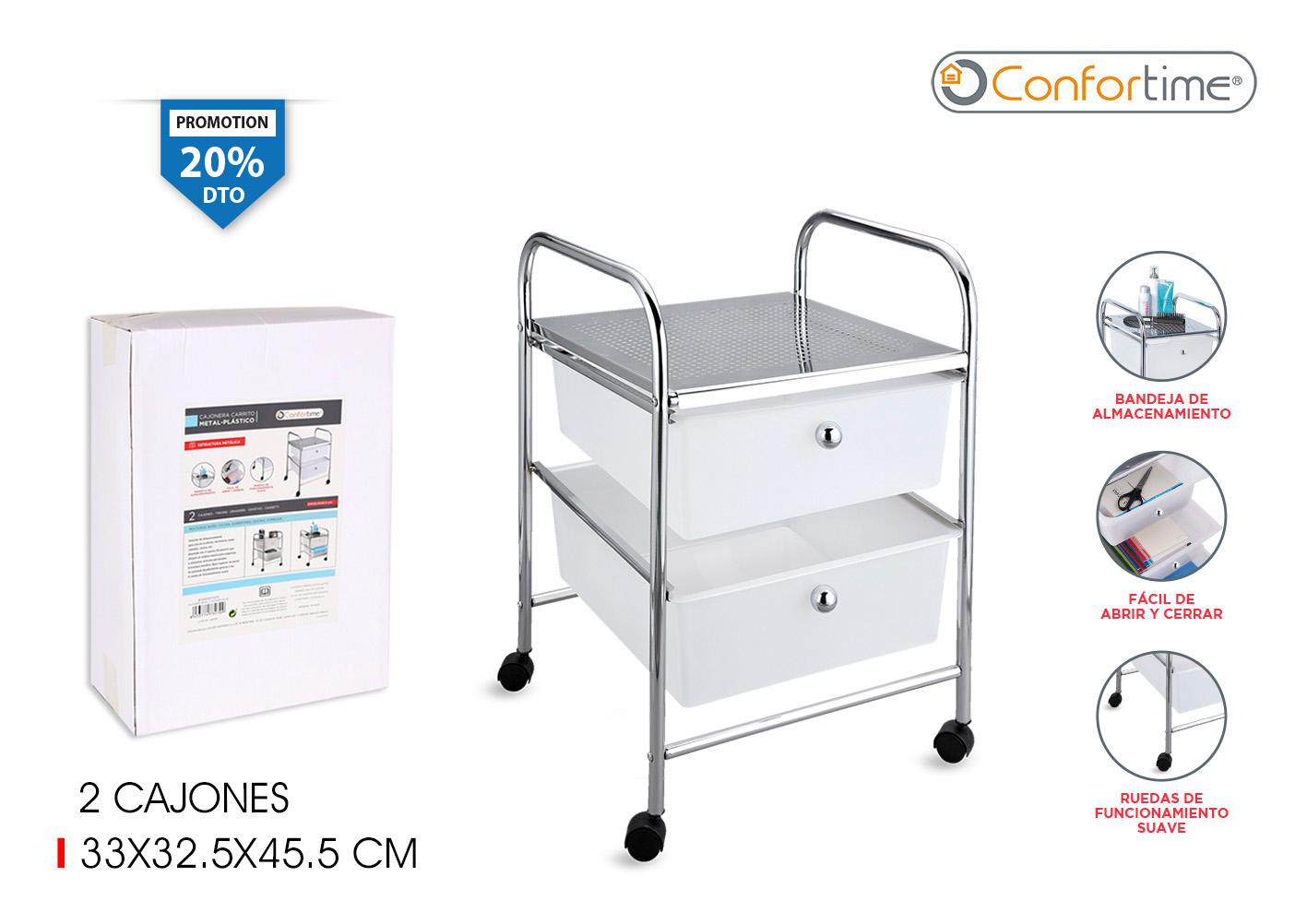 Confortime Cajonera de Metal con 2 Cajones de Plástico (2 Unidades)