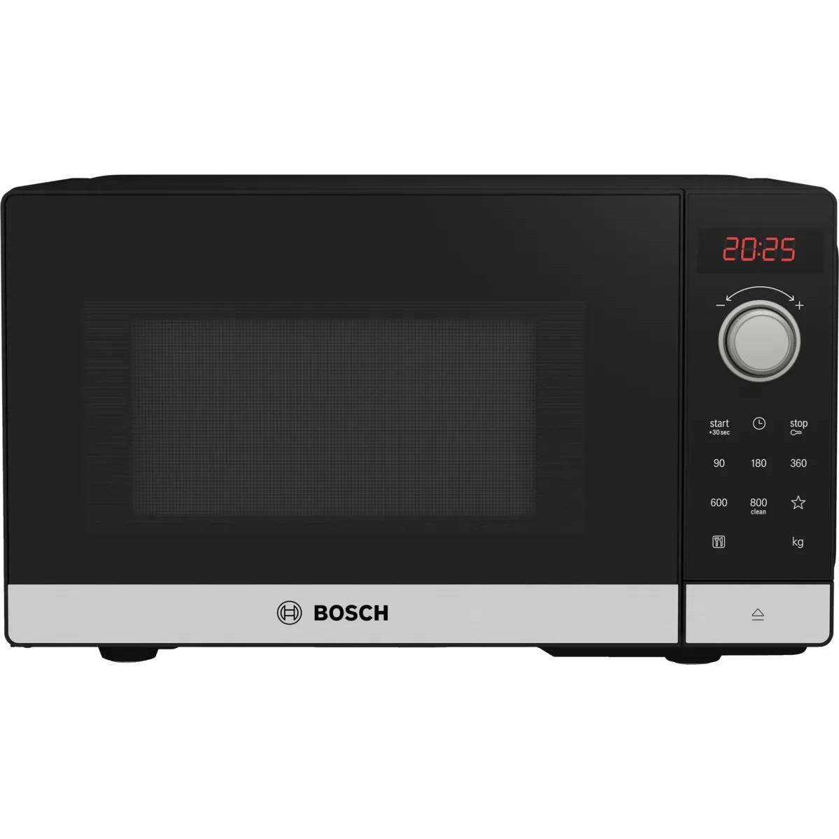 Bosch FFL023MS2 Microondas Serie 2, 20L 800W, Integrado, Acero Inoxidable y Negro, con Pantalla LED y Plato Giratorio