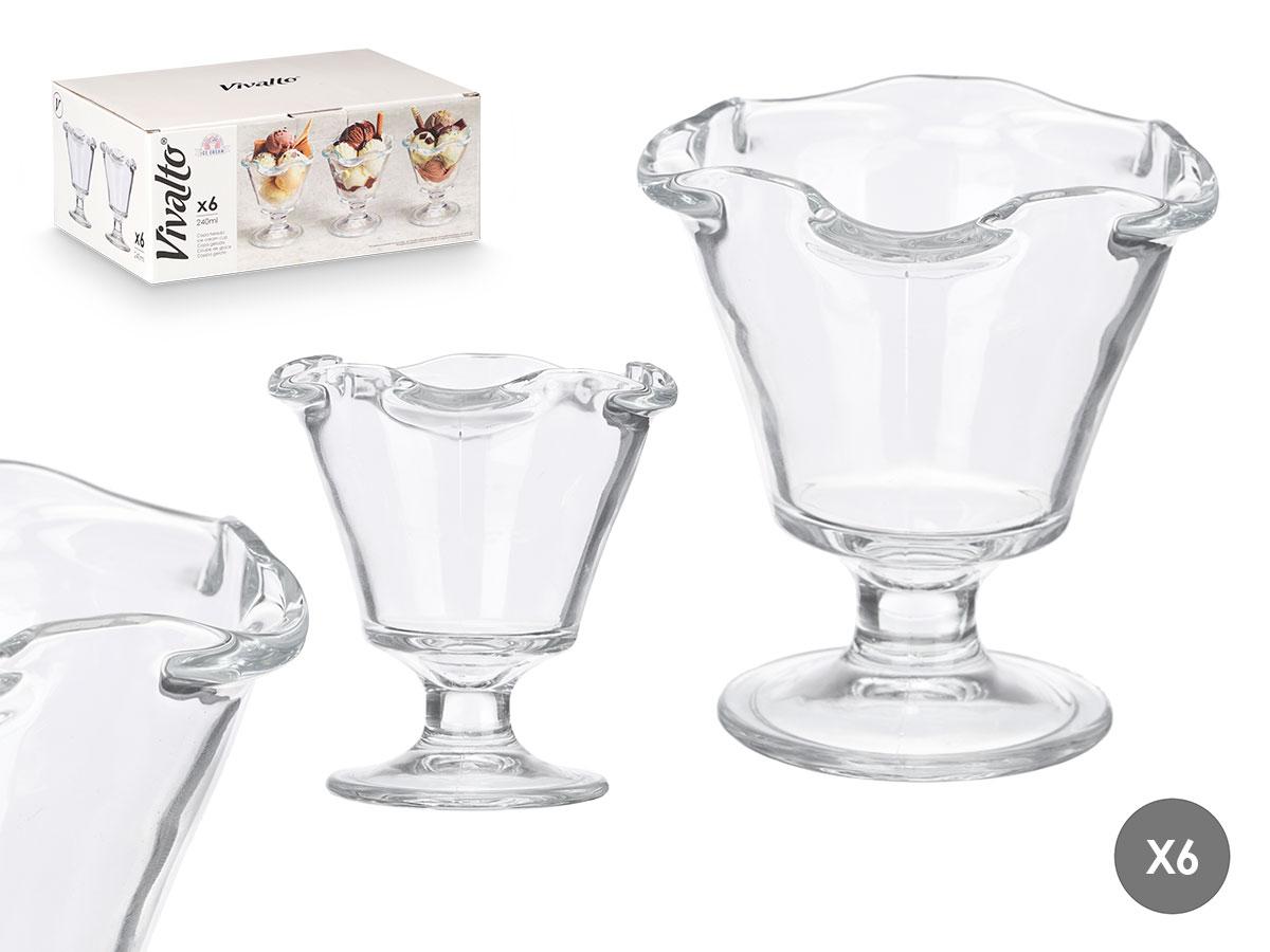 Vivalto Copa Helado Ondas 240 ml Vidrio Transparente 10.5x11.5x10.5 cm (24 Unidades)