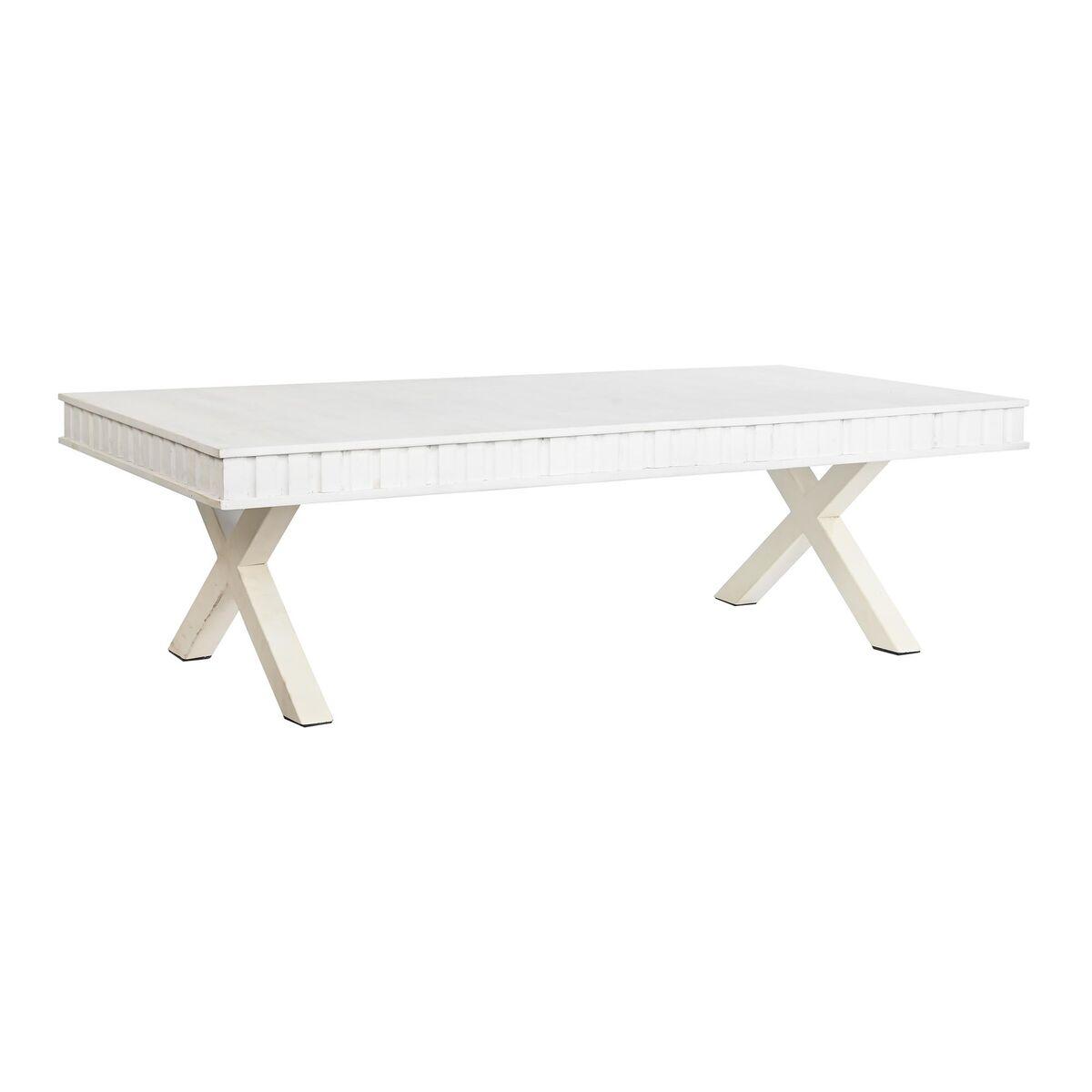 DKD Home Decor Mesa Centro Moderna Blanca de Madera Mango y Metal Desmontable | Largo 70 cm, Ancho 140 cm, Alto 42 cm
