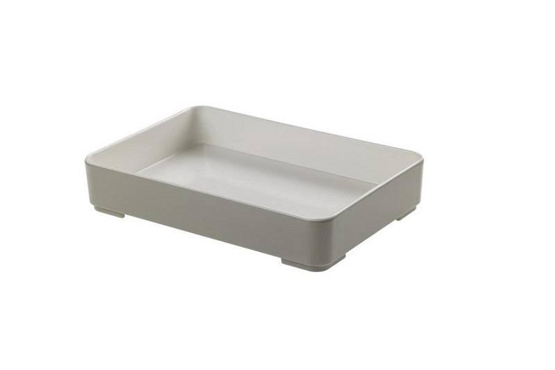 Leone Bandeja Rectangular Apilable de Melamina - Set de 4 Unidades, Medidas 22x15x3,5 cm, Apta Lavavajillas, Colores Blanco y Gris