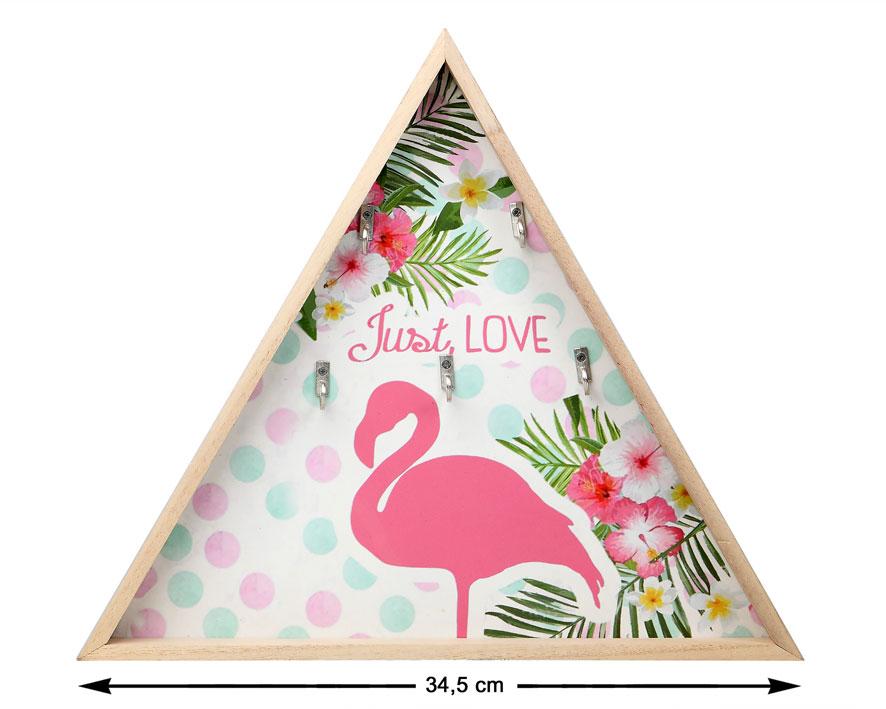 Cuelga Llaves Decorativo Flamenco Rosa 34.5x30 cm con 3 Ganchos - Madera