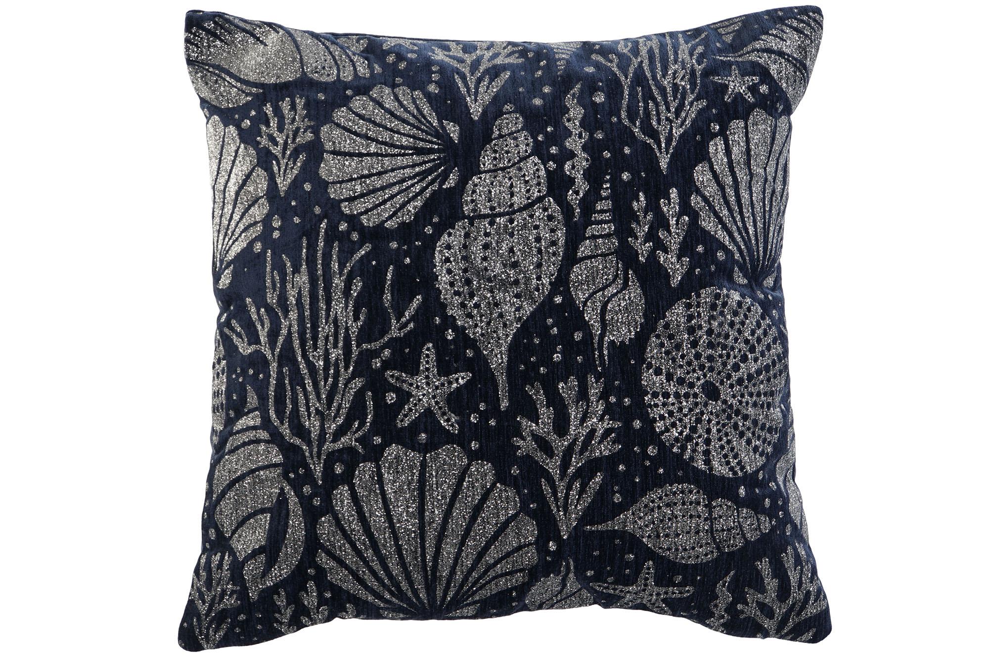 DKD Home Decor Cojín Sealine Mediterráneo Chenilla Azul Marino Plateado 45x15x45 cm con Cremallera