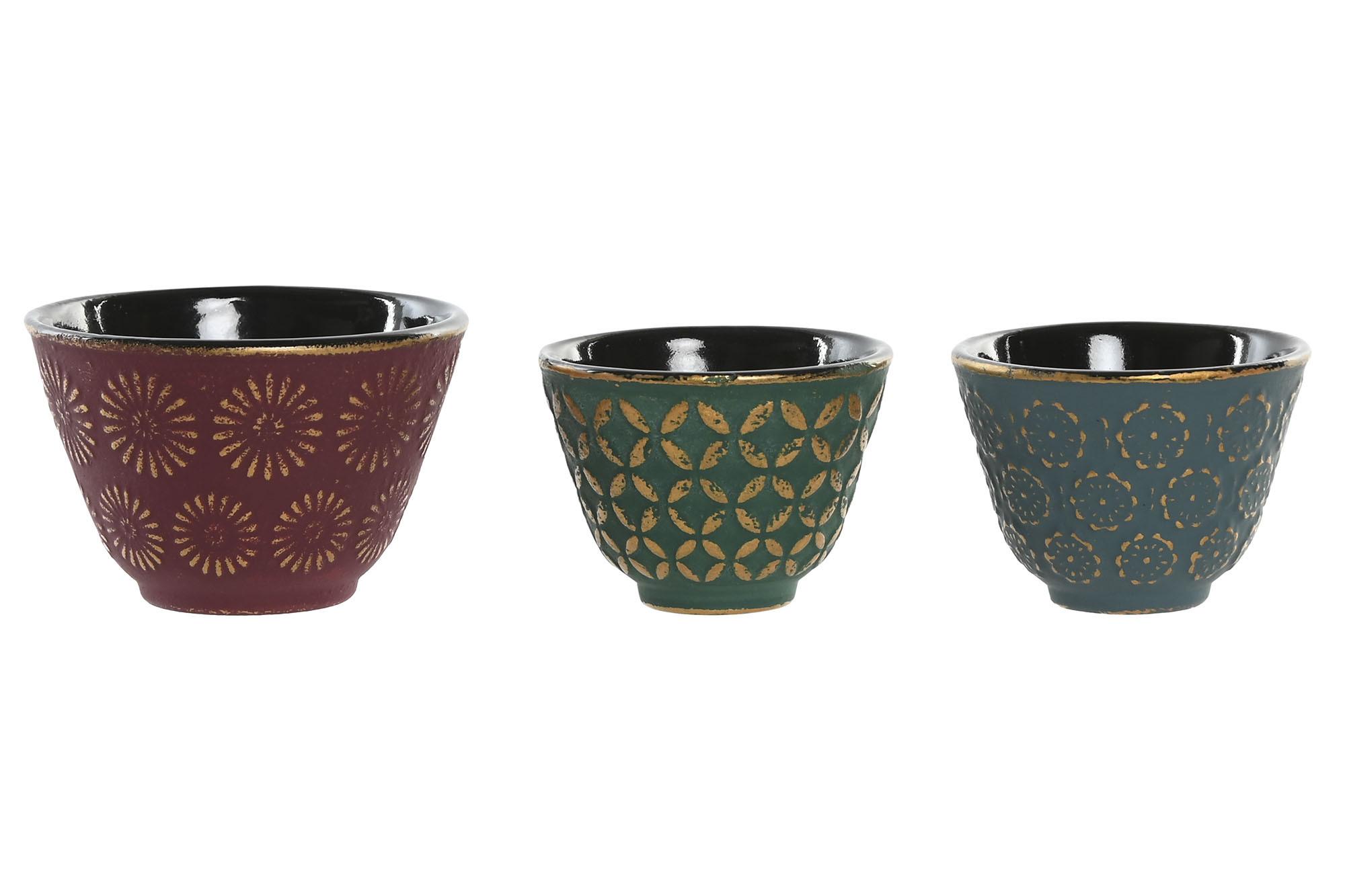 DKD Home Decor Vaso Oriental de Hierro Colado 120ml, Colores Surtidos (Verde, Granate, Azul), Juego de 6 Unidades, 8x5.5x8 cm