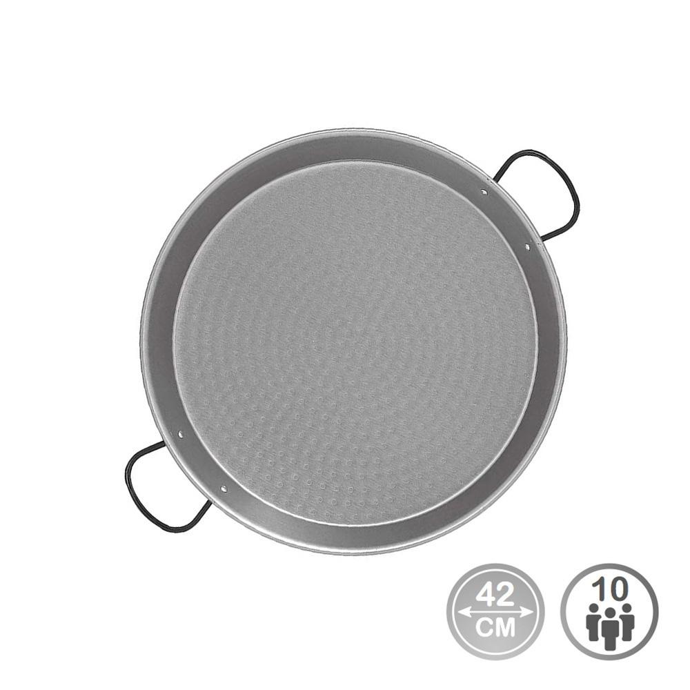 Vaello Paellera Tradicional de Acero Pulido Ø42 cm para 10 Personas, Compatible con Cocinas de Gas
