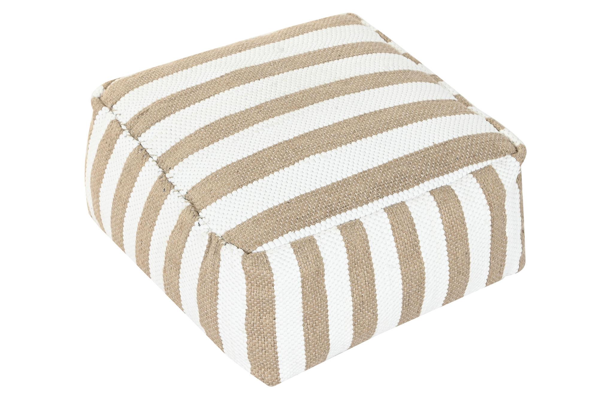 DKD Home Decor Cojín Suelo Boho de Yute y Algodón Natural Blanco 40x40x22 cm Set de 2 Unidades
