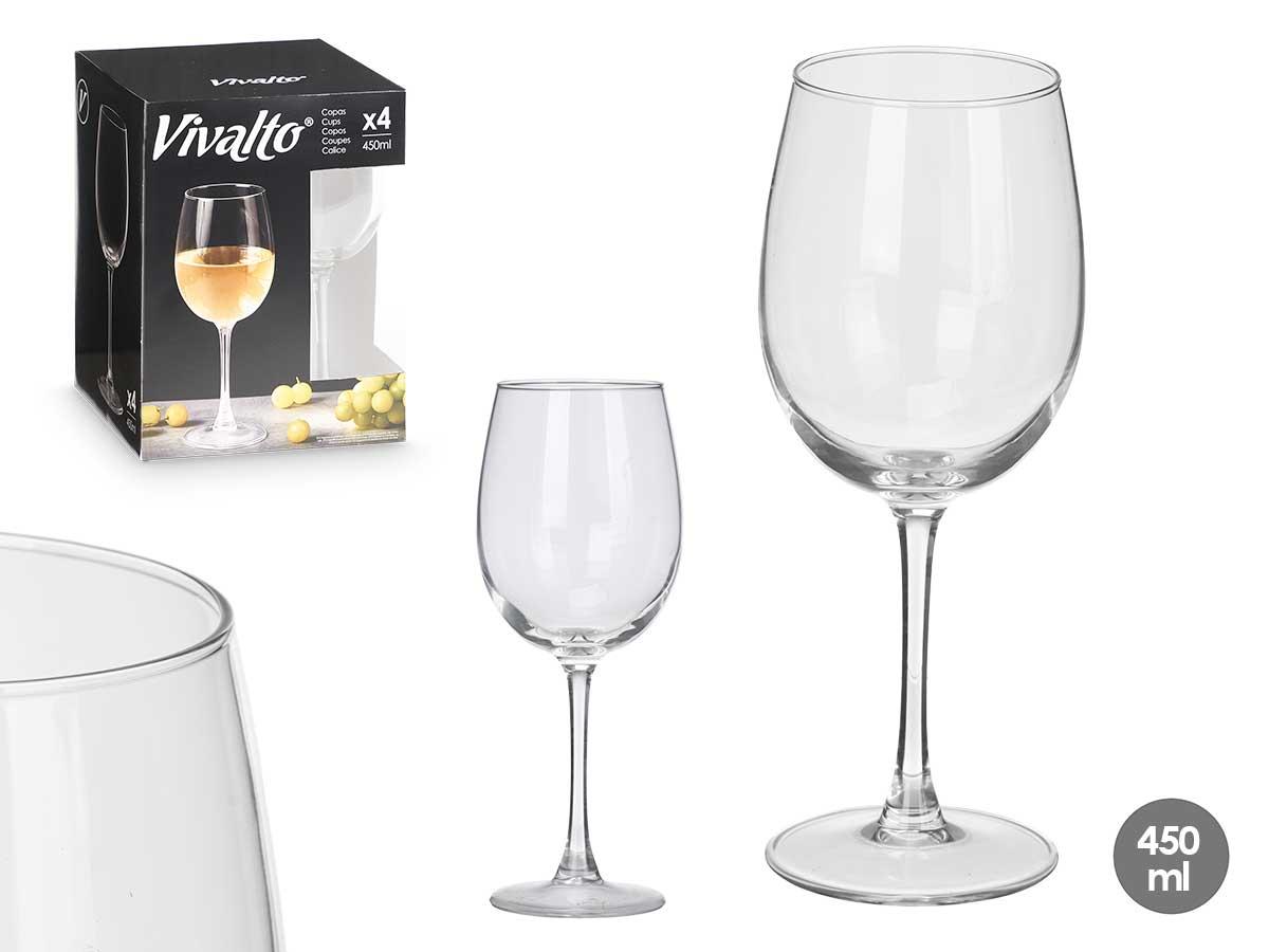 Vivalto Copa de Vino 450 ml, Vidrio Transparente, 7.5x22x7.5 cm (24 Unidades)