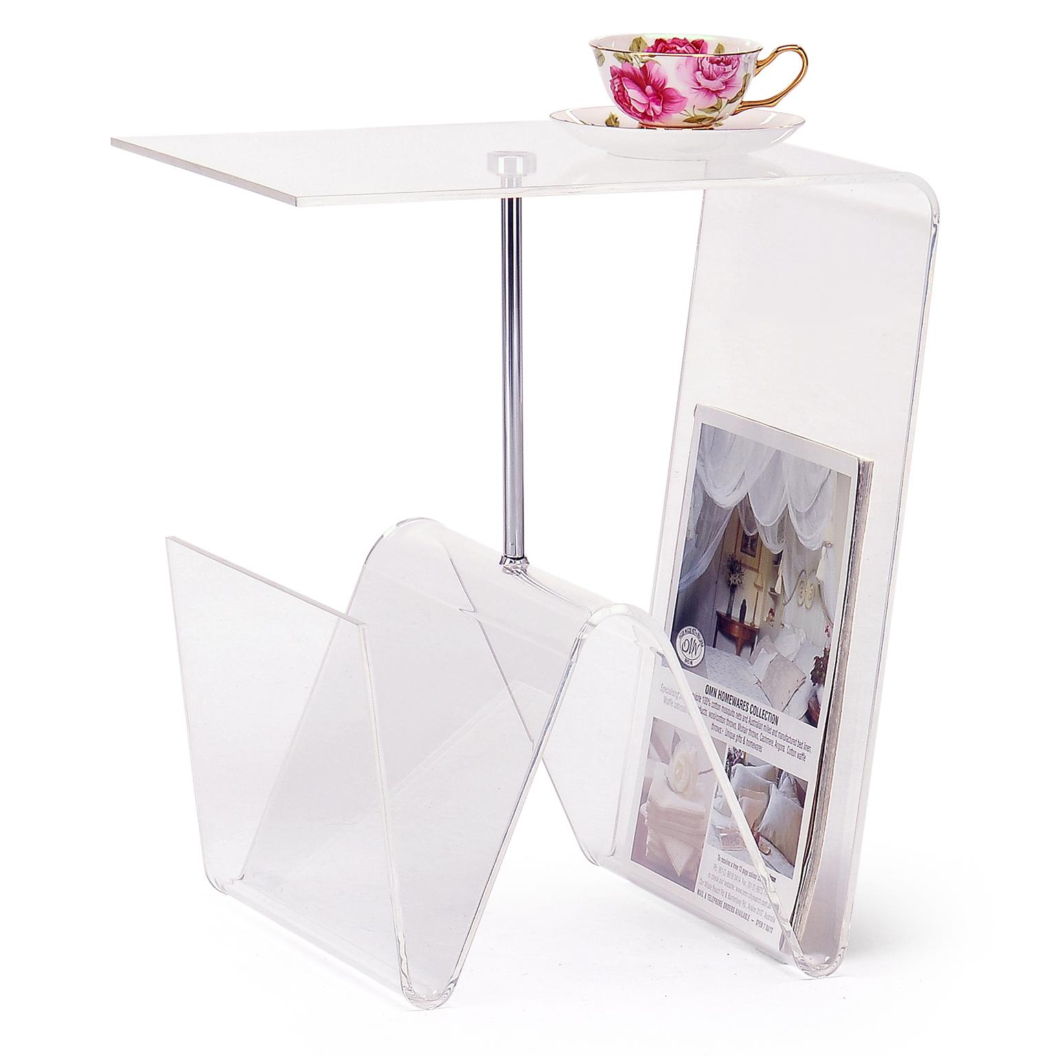 DKD Home Decor Mesita Auxiliar Loft con Revistero de Acrílico y Metal Transparente 40x30x44 cm