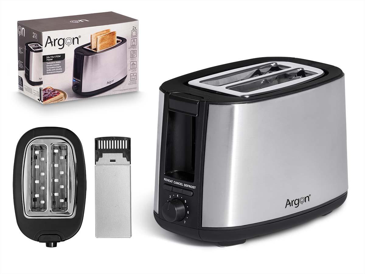 Argon Tostadora Doble Acero Negro Mate 750W 26.5x17.2x15.2 cm (6 Unidades)