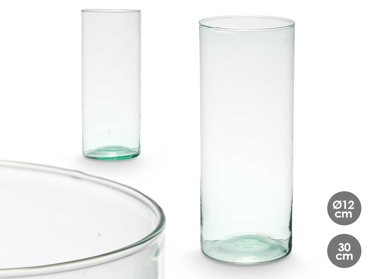Giftdecor Jarrón Cilindro de Vidrio Reciclado Transparente 12x30.5 cm (6 Unidades)