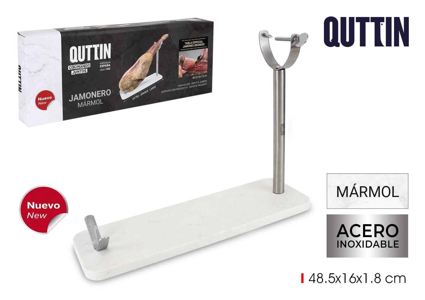 Quttin Soporte Jamonero de Mármol y Acero 48.5 cm Largo x 16 cm Ancho x 1.8 cm Alto, 12.73 kg (3 Unidades)