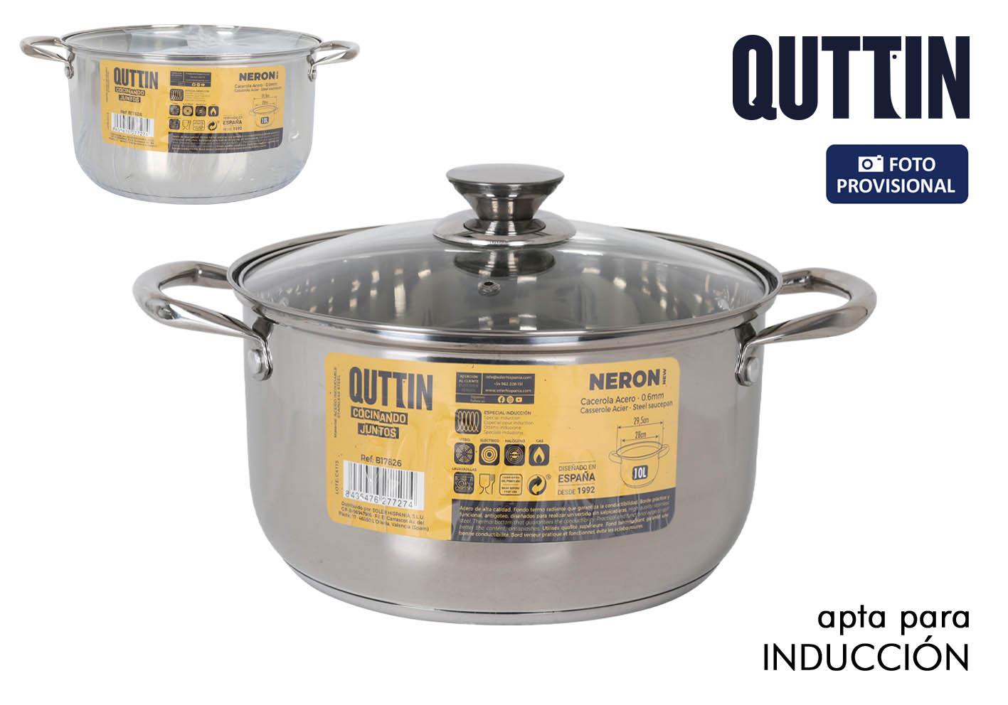 Inde Cacerola de Acero Inoxidable 28 cm (10 L) con Tapa, apta para Inducción - Colección New Neron (4 Unidades)