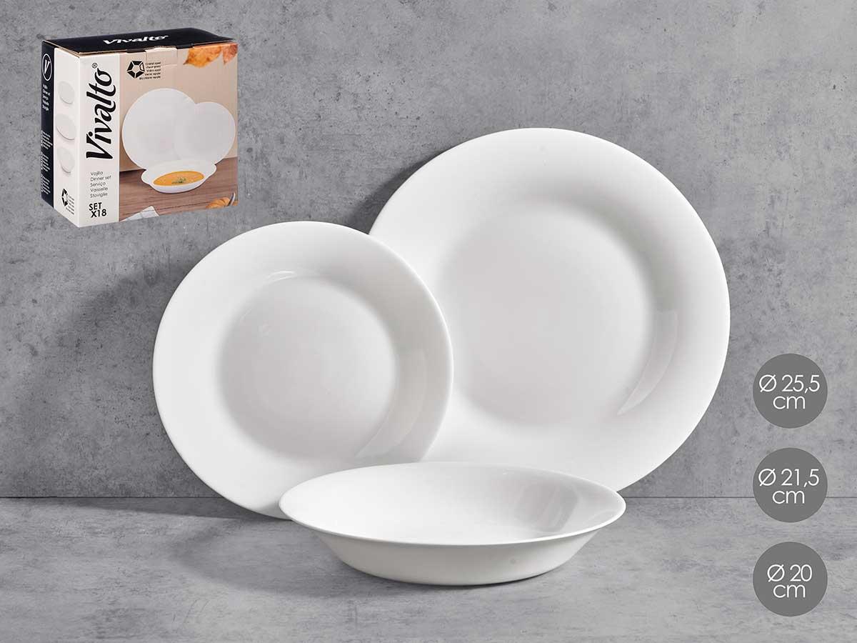 Vivalto Set Vajilla Lisa Opal 18 Piezas, Blanco, 26x27x17 cm (2 Unidades)