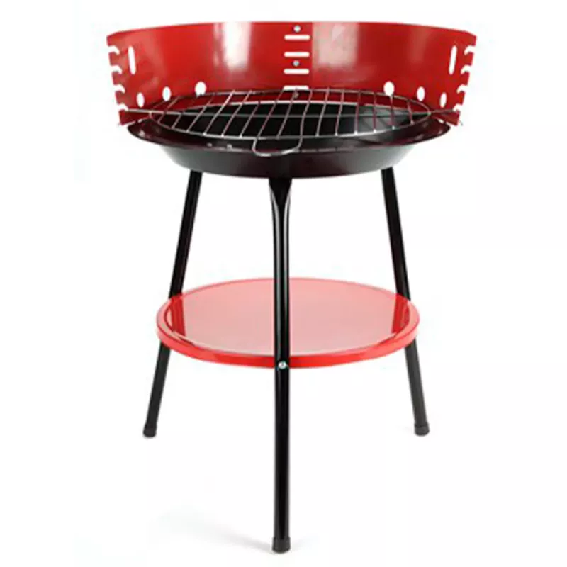 Barbacoa de hierro portátil para camping, 36 cm de diámetro y 55 cm de alto, negro y rojo, especial para carbón, 3 patas