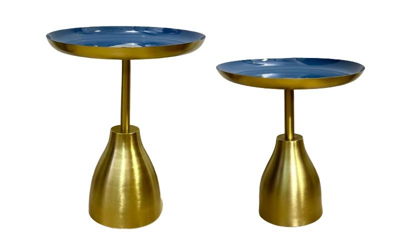 DKD Home Decor Mesita Auxiliar Doble Cara Desmontable Dorado y Azul, Metal Patinado, Set de 2 (40.5x40.5x48 cm)