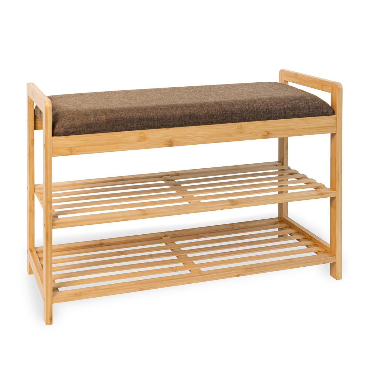 Vinthera Moa Banco Zapatero con Almacenaje de Madera Marrón 70x30x50 cm, Tacto Suave, Pack de 3