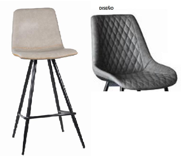 DKD Home Decor Taburete Loft de PU y Metal Gris Oscuro / Negro 50 x 93 x 41 cm (2 Unidades) Altura asiento 62cm