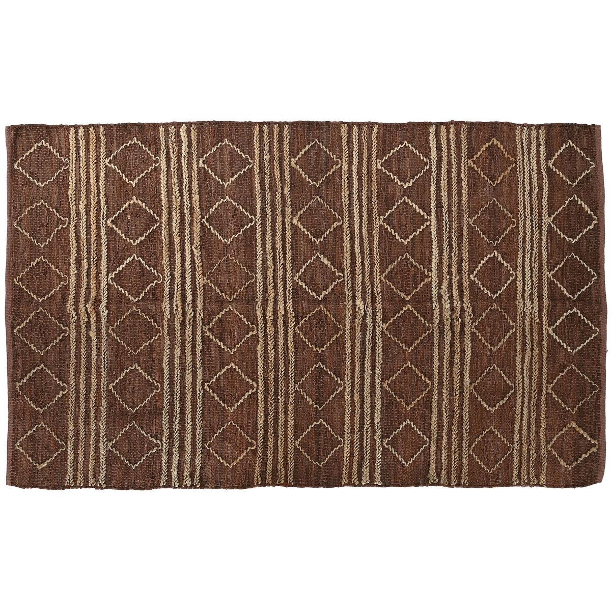 DKD Home Decor Alfombra Alpino de Yute, Cuero y Algodón Marrón con Rombos 230x160 cm 2000 gsm