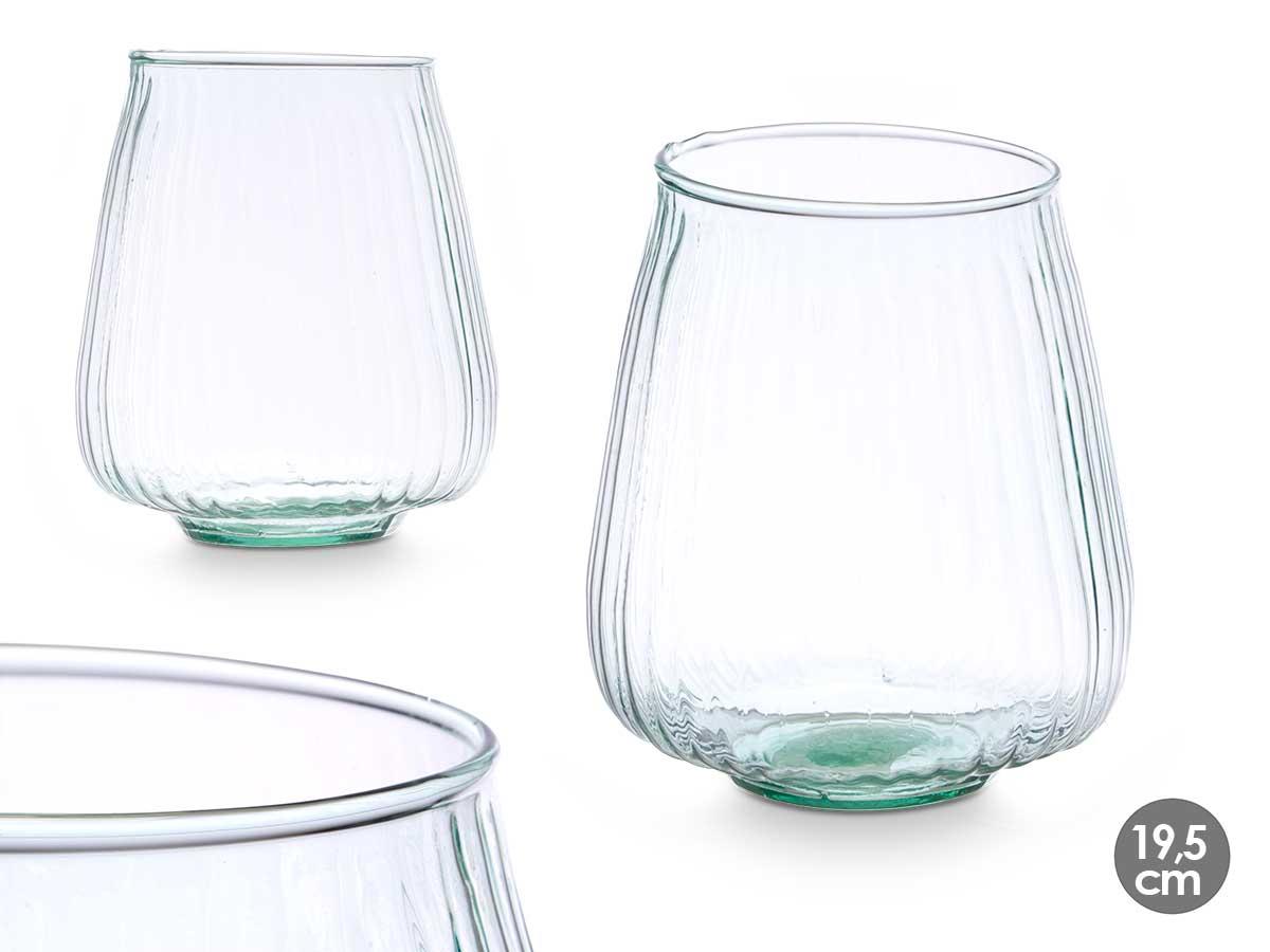 Giftdecor Jarrón de Vidrio Reciclado Rayado, 19.5 cm - Transparente, 15x18x15 cm (4 Unidades)