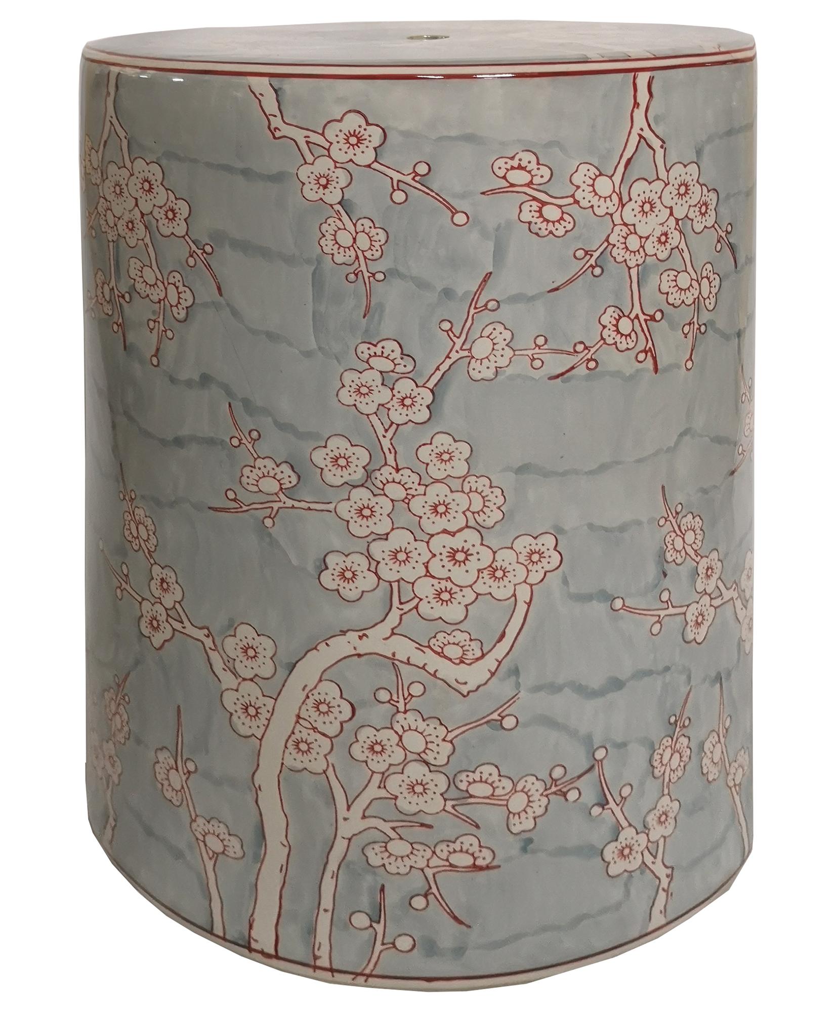 DKD Home Decor Mesita Auxiliar Oriental Sook de Porcelana 100% Azul Naranja con Flores, Hecha a Mano y Reciclable 32x32x41 cm