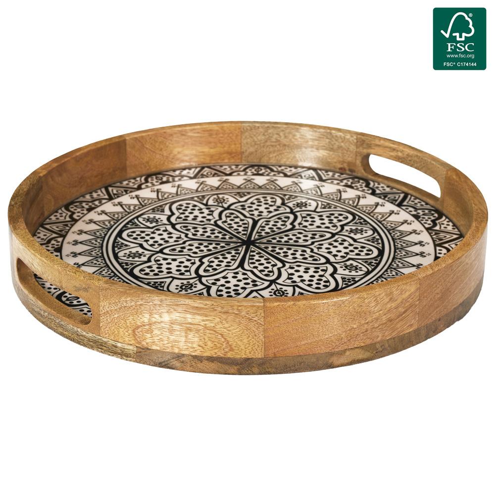 Home Deco Factory Bandeja Dune Negra Colección Mirage Madera de Mango Diámetro 35 cm