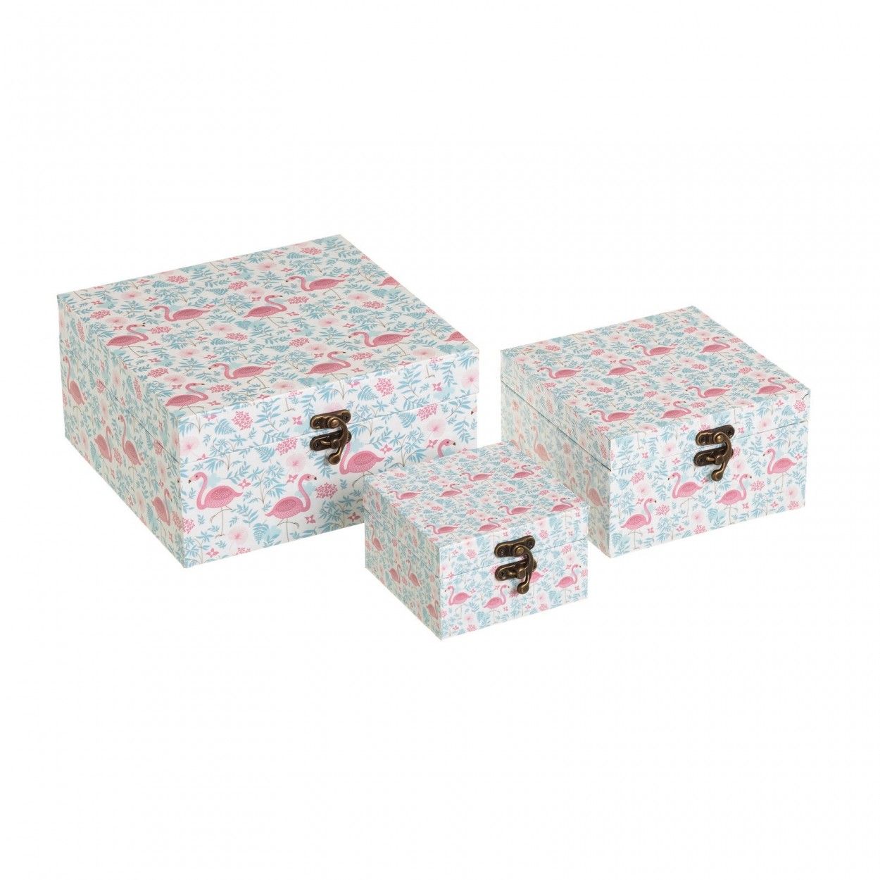 Caja de Madera con Cierre con Tela de Lienzo de Flamencos