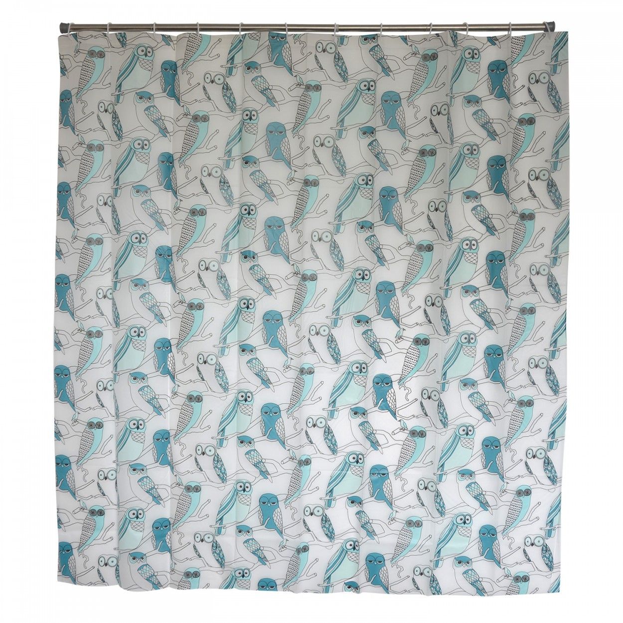 CORTINA BAÑO BÚHOS AZUL Y BLANCO 180X180CM PEVA
