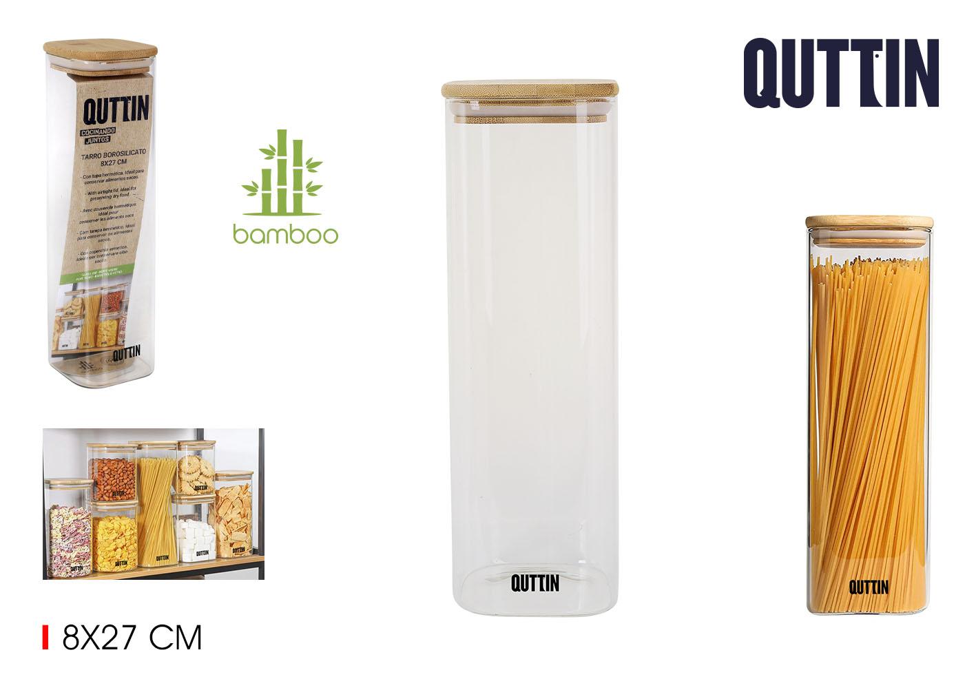 Quttin Tarro Boro Cuadrado de Bambú 8x27 cm - Recipiente de Almacenamiento 1300ml (12 Unidades)