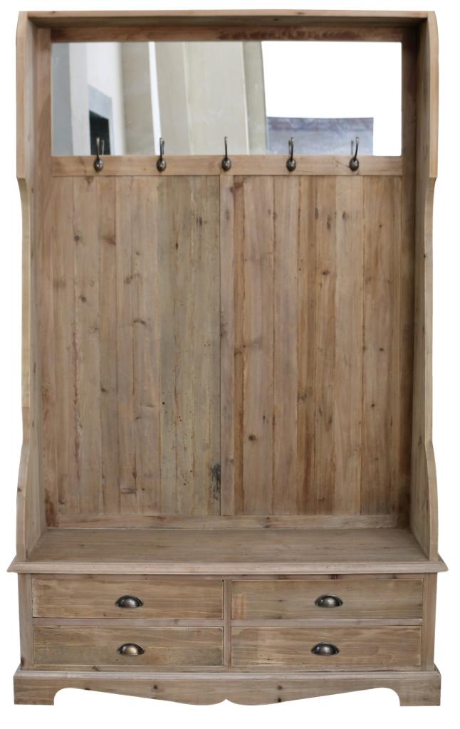 DKD Home Decor Recibidor Alpino de Pino Reciclado y Espejo Marrón Negro con 4 Cajones y 1 Estantería 124x40x200 cm