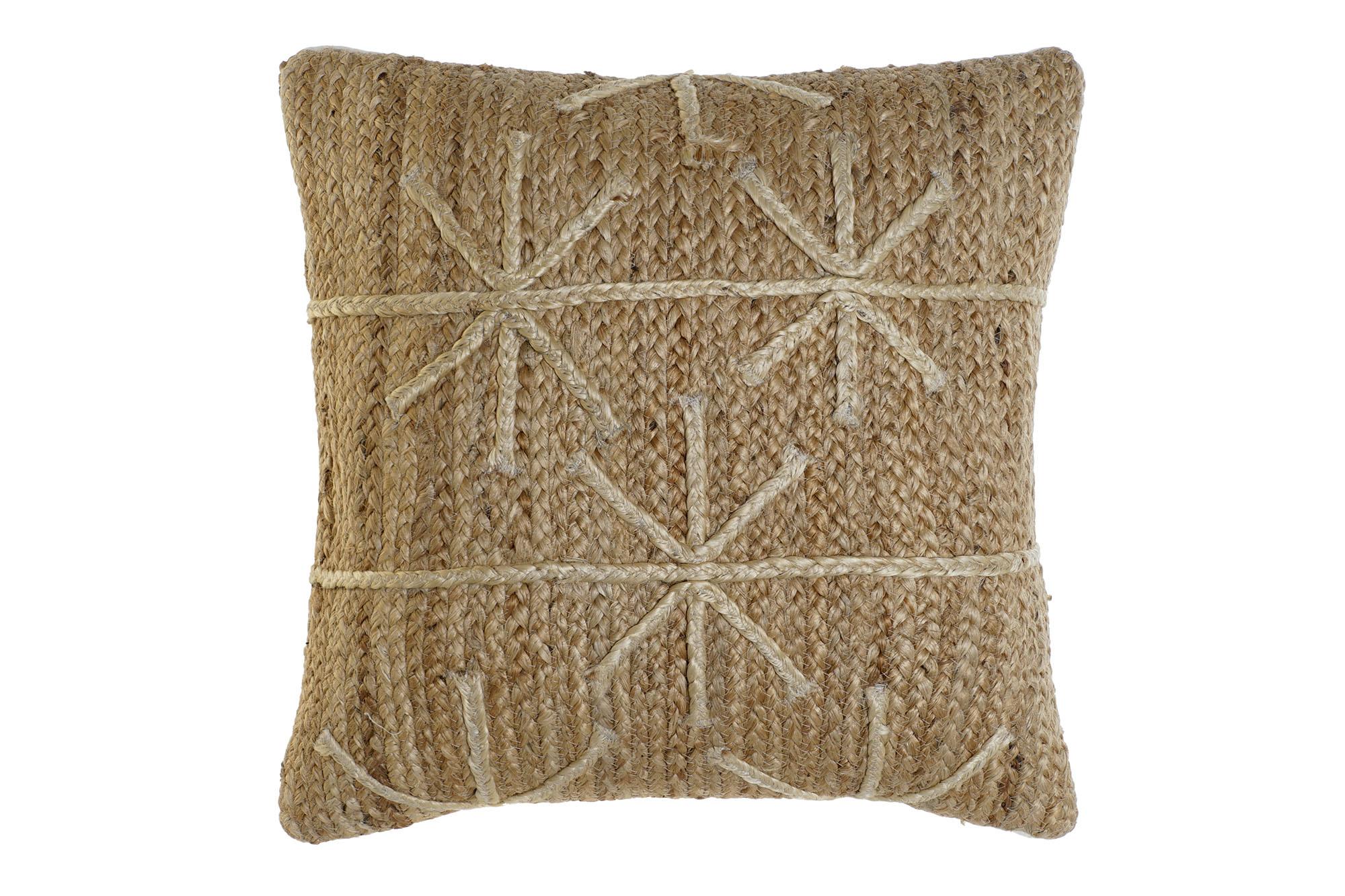 DKD Home Decor Cojín Yute y Poliéster Natural 50x50x15 cm Bordado con Cremallera Pack 2 Unidades