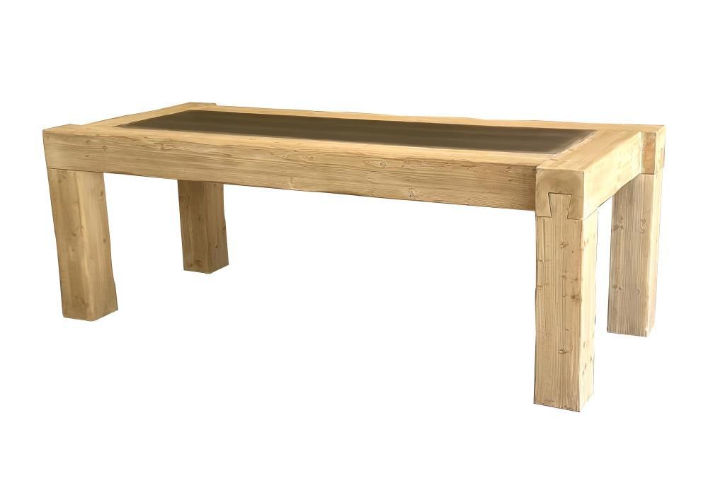 DKD Home Decor Mesa Comedor Alpino Abeto MDF Natural 220x90x80 cm (Ancho x Largo x Alto) Desmontable Doble Cara