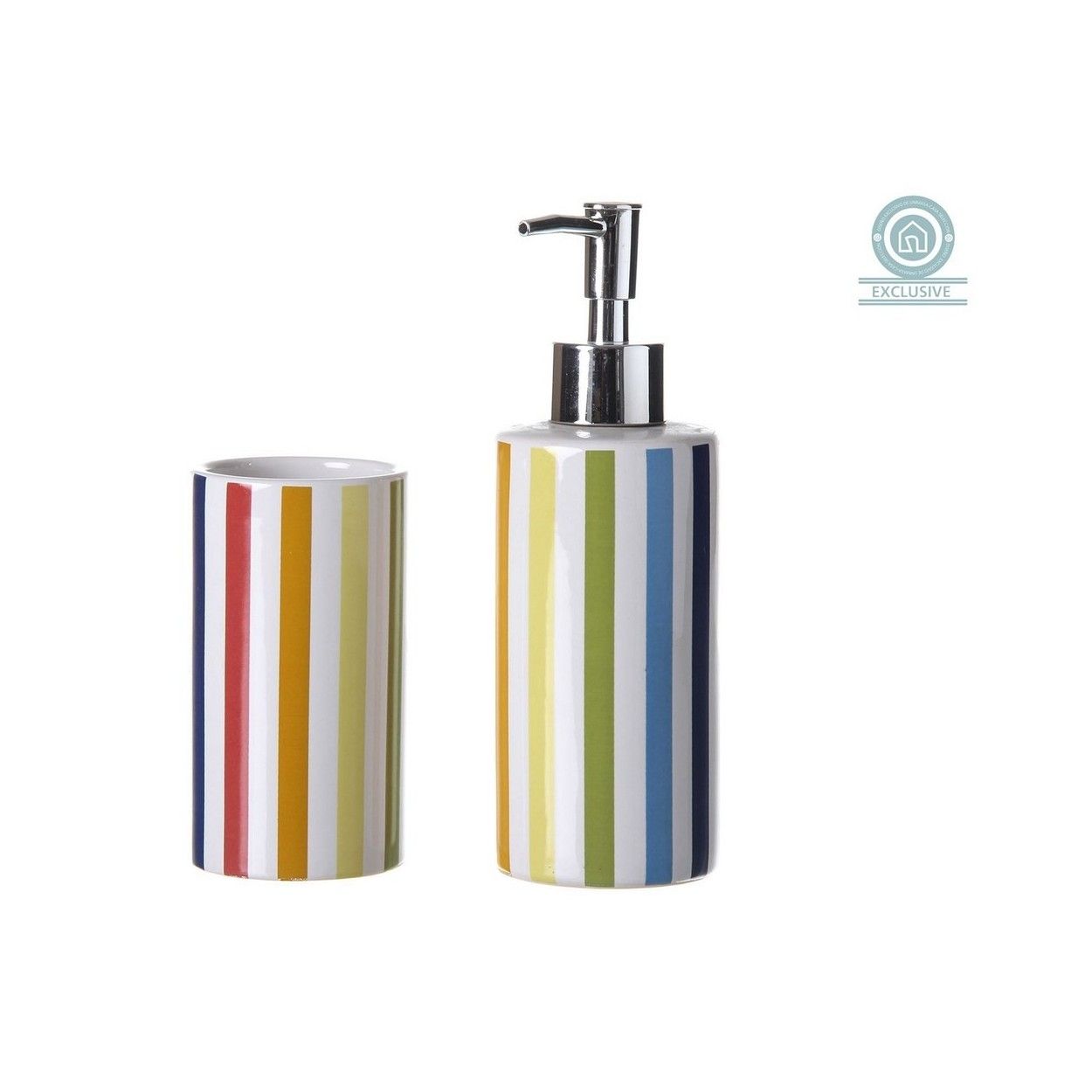 *TARA* *TARA* Dosificador de jabón con vaso de cerámica diseño de rayas de colores *TARA*