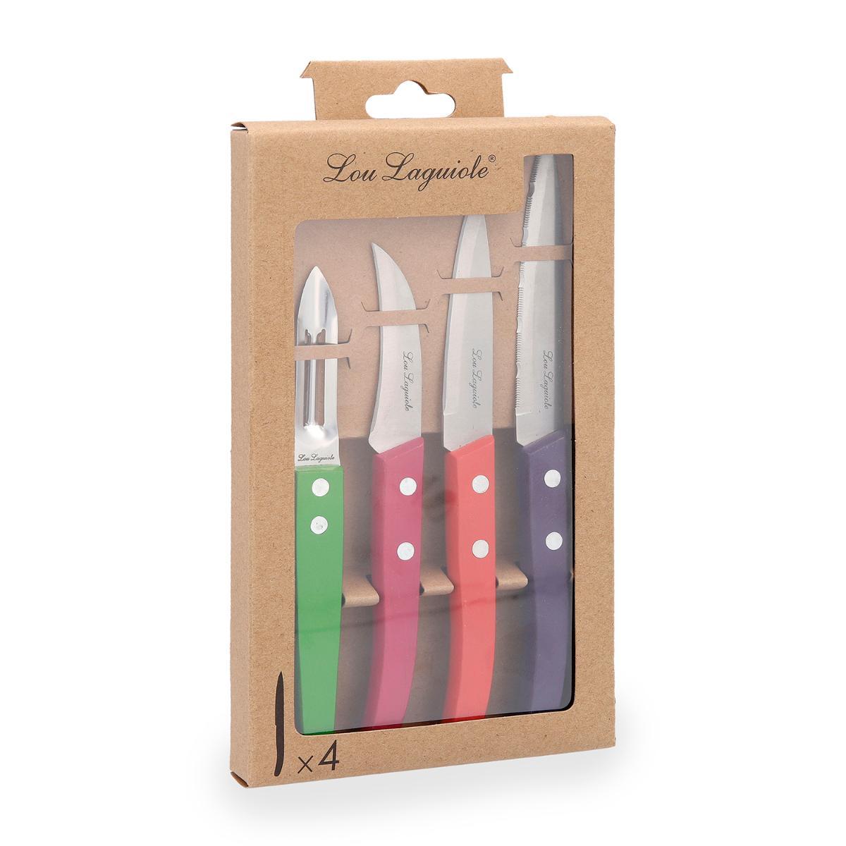 Amefa Cuchillos de Mesa Forest Color Set de 4 Piezas, Acabado Madera Multicolor, 21,5 cm - Apto Lavavajillas, Higiénicos y Duraderos