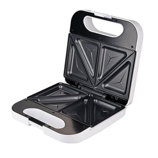 Grunkel Sandwichera Doble 750W con Corte Triangular Blanco SAN-CCBL, Antiadherente y Base Antideslizante