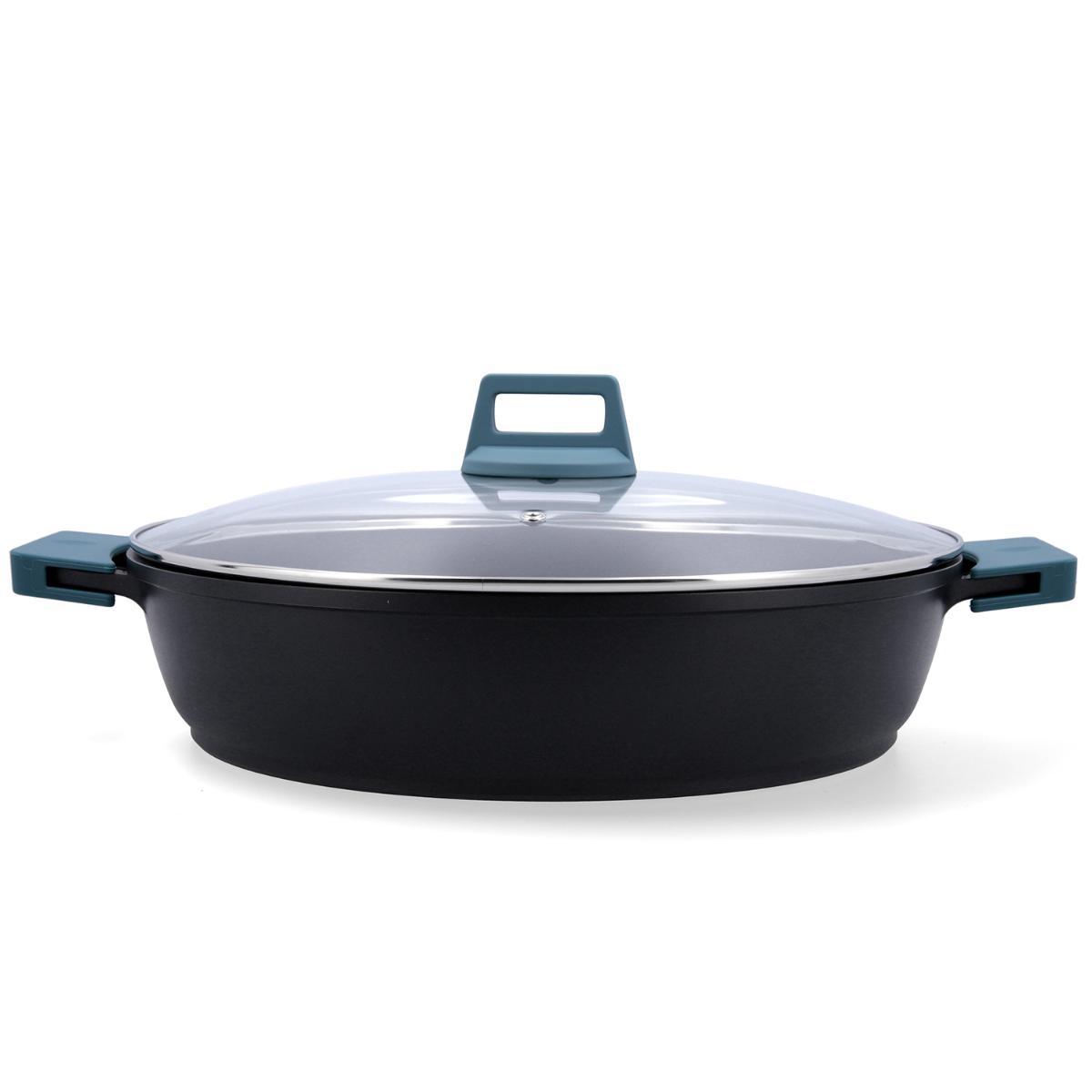 Quid Tartera Confort de Aluminio Fundido 36 cm - 7,2 L Azul Mate, 2 Capas Antiadherentes, Apta Inducción y Lavavajillas