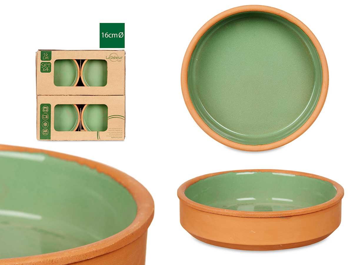 La Dehesa - Set de 4 Cazuelas de Barro 16 cm Color Verde Menta (6 Unidades)