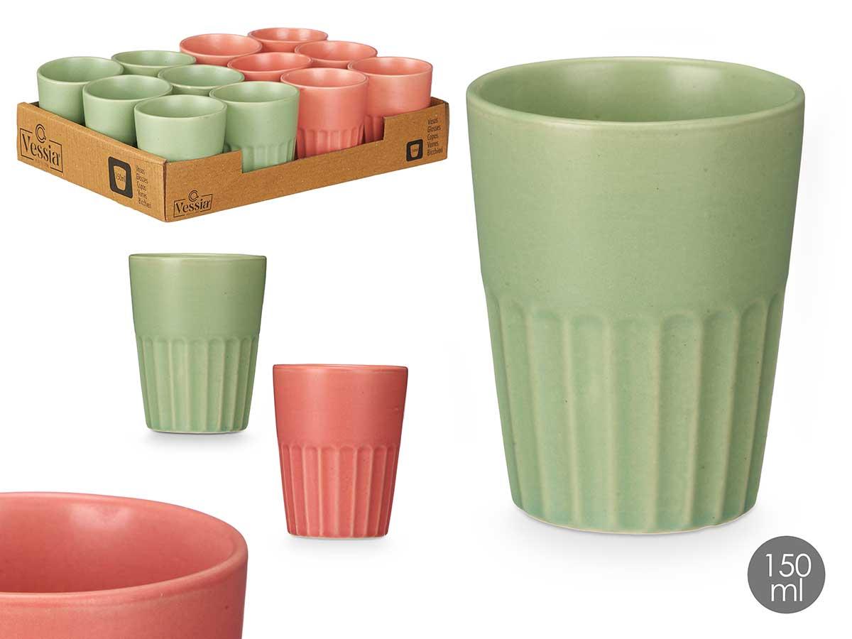 Vessia Vaso Cortado Surtidos Rosa Menta 150 ml, Cerámica Loza, 7x8x7 cm, Acabado Mate (36 Unidades)