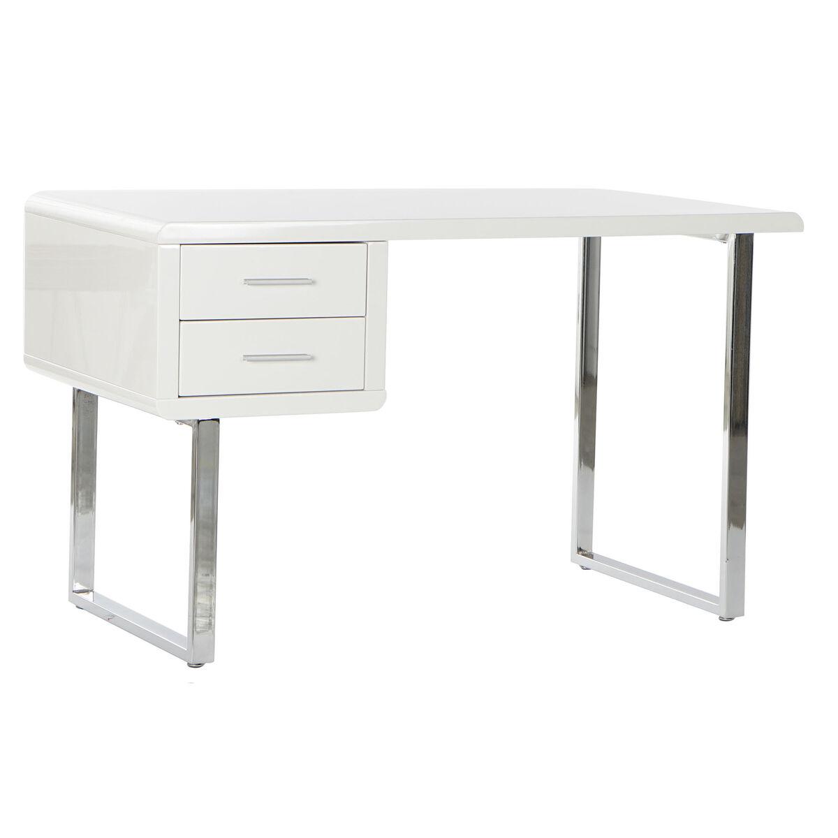 DKD Home Decor Escritorio Moderno Blanco Plateado de MDF y Metal, Desmontable, 120 cm Ancho x 55 cm Fondo x 76 cm Alto