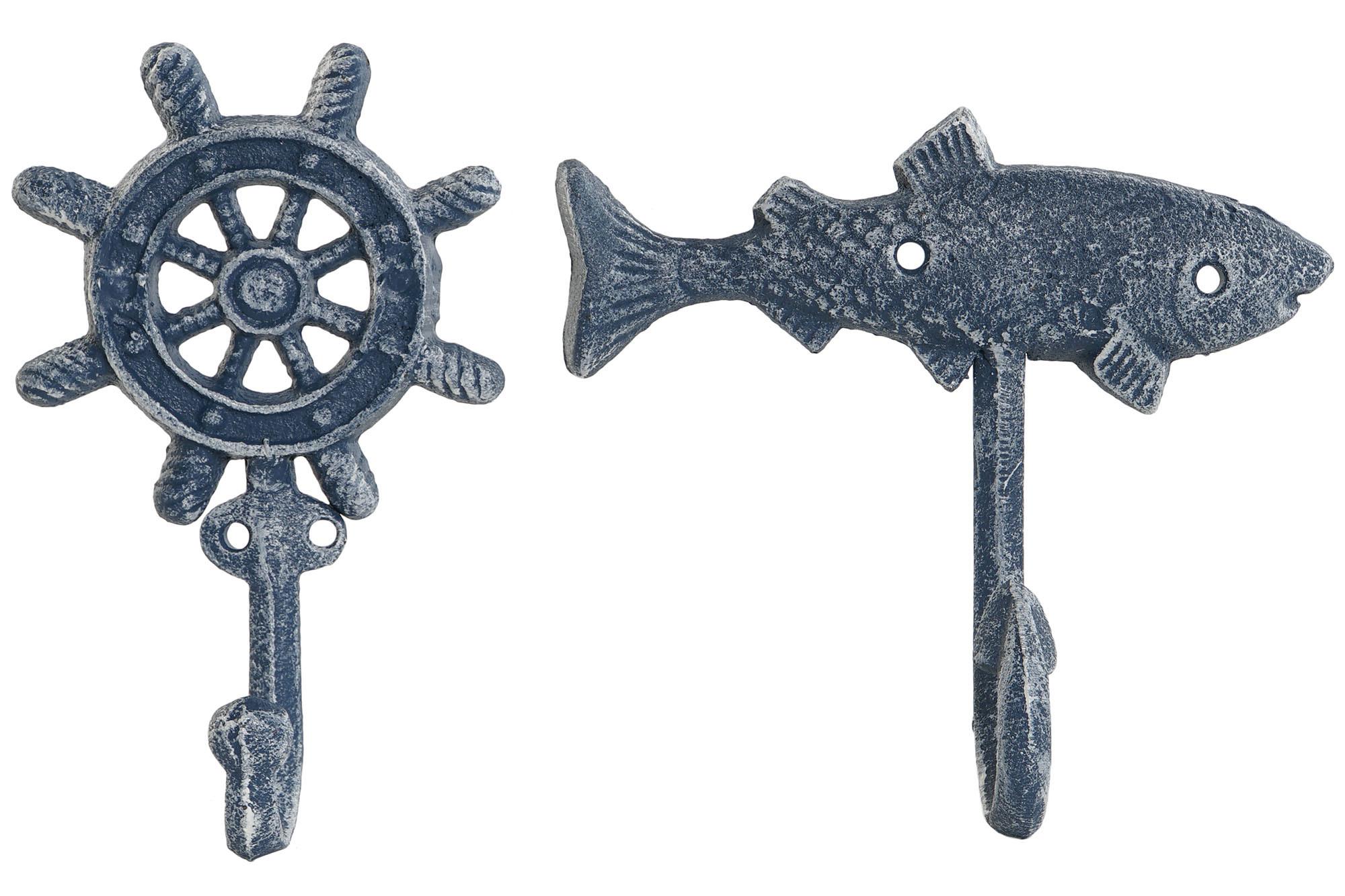 DKD Home Decor Perchero de Pared Atlantico, Gancho Colgador de Hierro Colado Azul, Dimensiones: 16,5 cm Alto x 9,5 cm Ancho x 4 cm Fondo