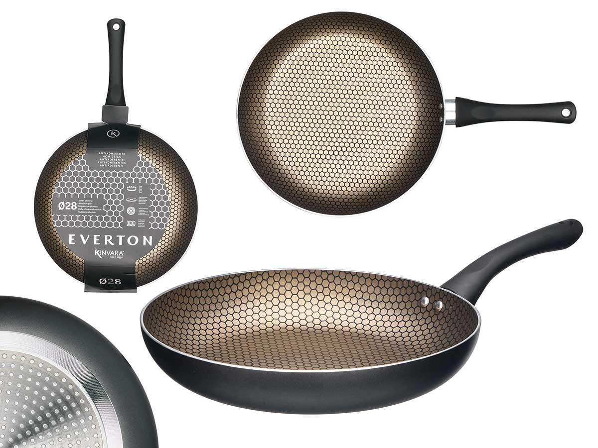 Kinvara Sartén Antiadherente Panel Abeja para Inducción 28 cm Negro - Aluminio con Grosor 2.5 mm y 3 Capas Esmaltado (6 Unidades)