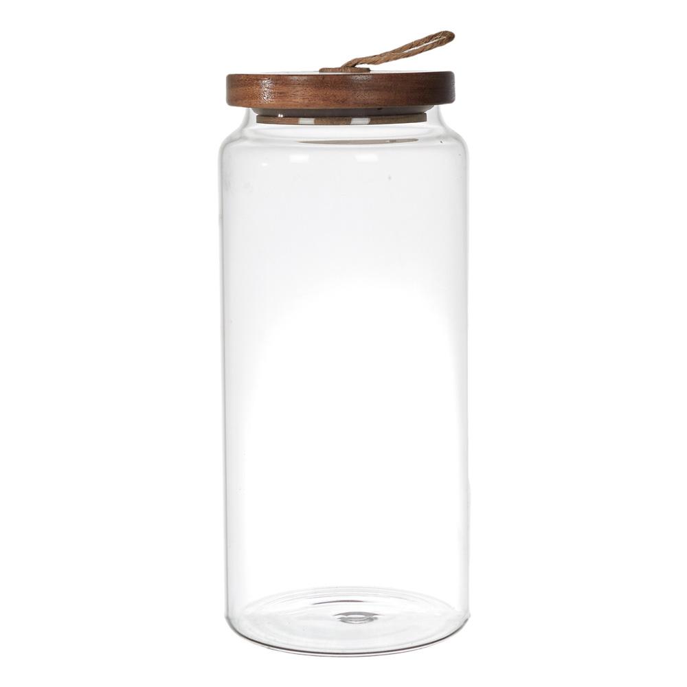 Home Deco Factory Bote con Tapa Acacia, Colección Cocooning, Vidrio/Cristal Máquina, Altura 23 cm
