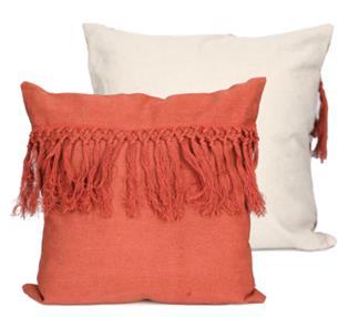 DKD Home Decor Cojín Boho Terracota con Flecos 45x45 cm Funda de Poliéster con Cremallera Colección Fleky23