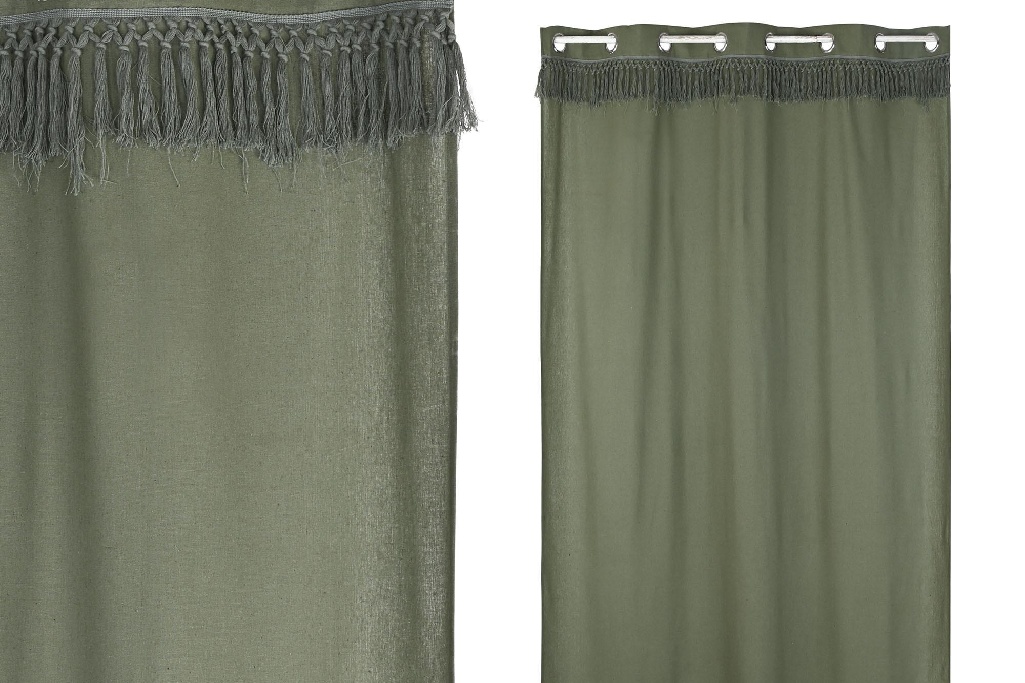 DKD Home Decor Cortina Boho con Flecos, de Poliéster y Algodón Reciclado, Color Verde, 140 cm de Ancho x 260 cm de Alto, Ideal para Decoración Hogar