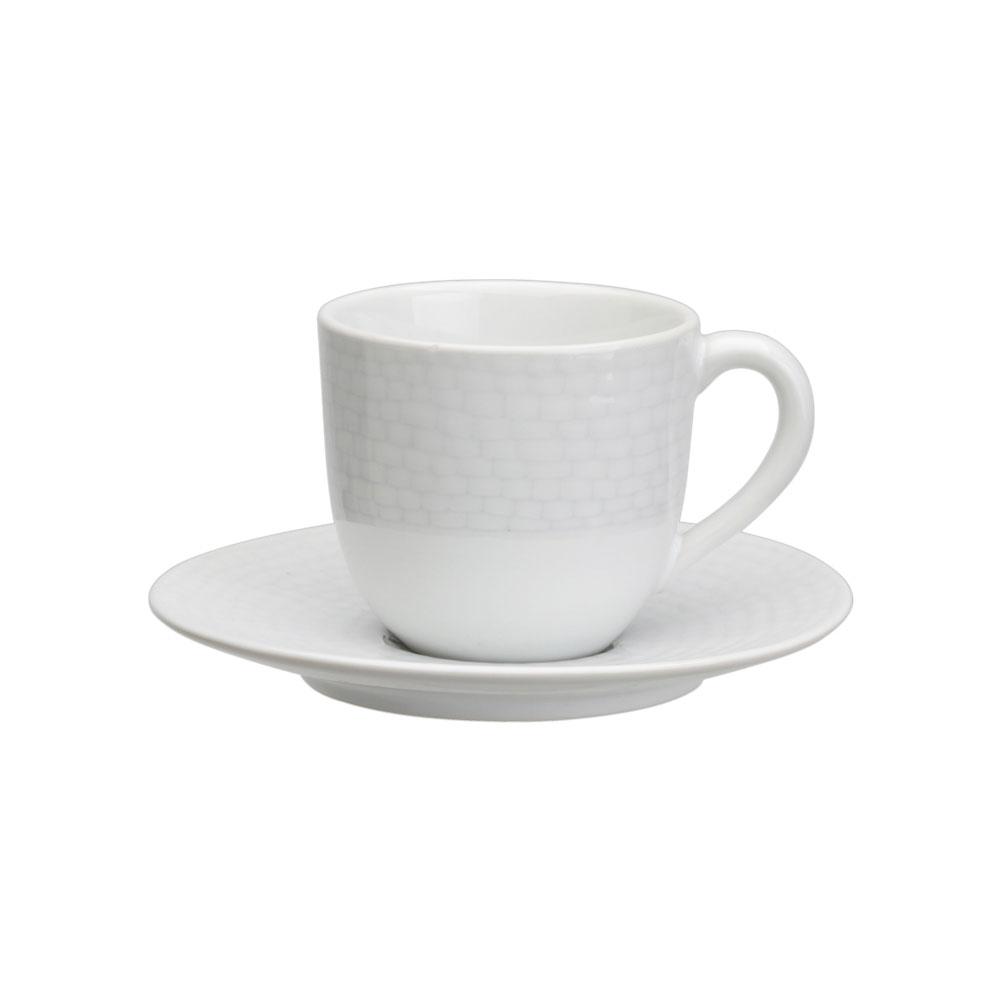 Avet Taza de Café con Plato 120 ml Juego de 6 Unidades Colección Lohan White Relieve Adoquines Blanco Roto Brillante