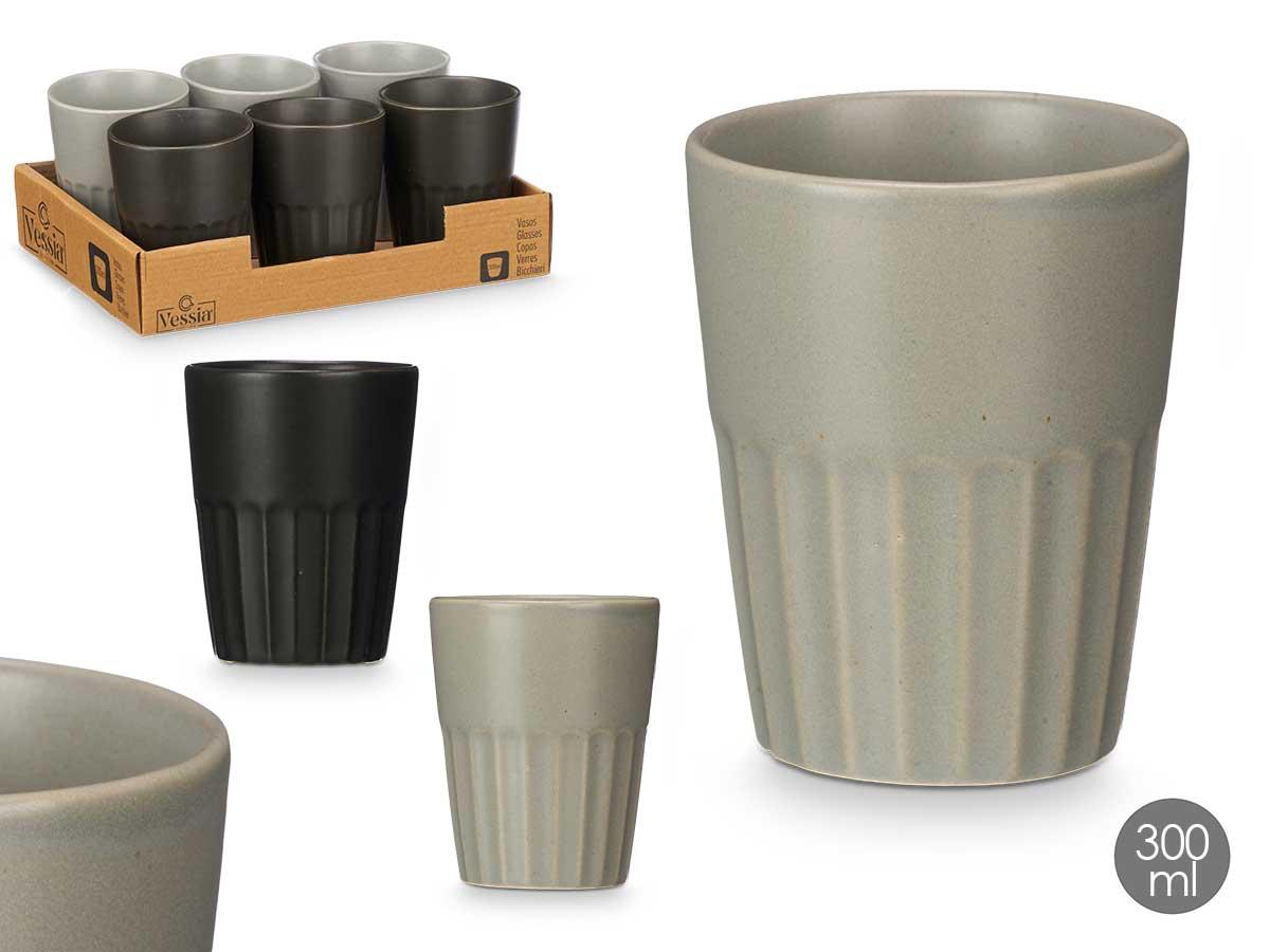 Vessia Vaso Café con Leche Surtidos Gris y Negro 300 ml Cerámica Loza 8x10x8 cm (24 Unidades)