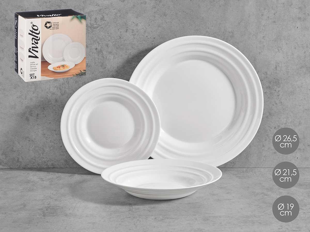 Vivalto Set Vajilla Ondas Opal 18 Piezas - Blanco (2 Unidades)