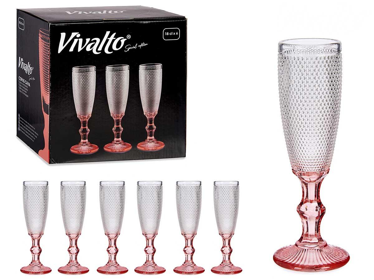 Vivalto Copa Puntos Cava Pie Rosa 180 ml, 7x20x7 cm (36 Unidades)