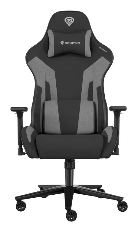 GENESIS Nitro 720 Silla Gaming Tela Transpirable Negra/Gris, Respaldo Ajustable, Reposabrazos 3D, Almohada Lumbar, 150 kg