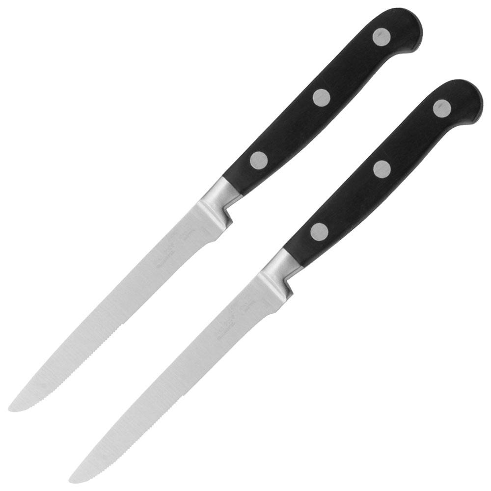 1946 Set 2 Cuchillos de Carne de 22 cm con Hoja de Acero Inoxidable Templado y Mango POM Remachado, Aptos para Lavavajillas